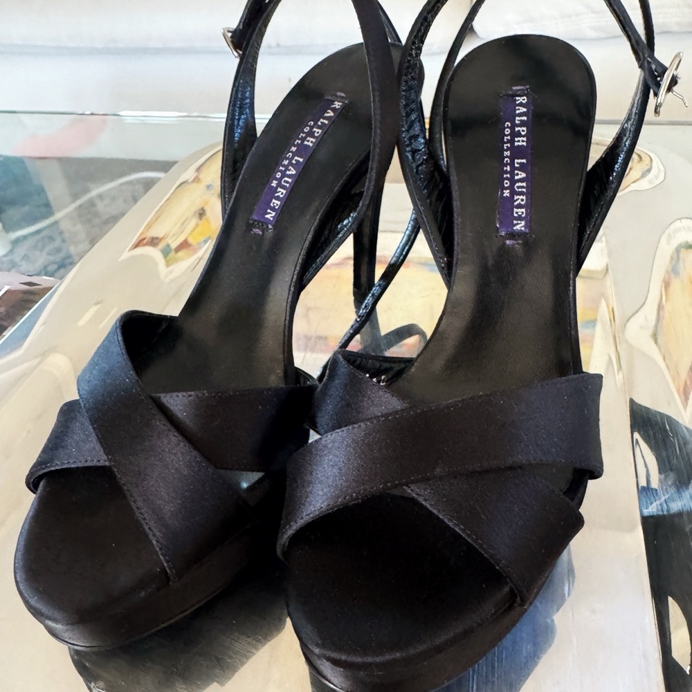 Black satin Ralph Lauren Collection Heeled Sandals